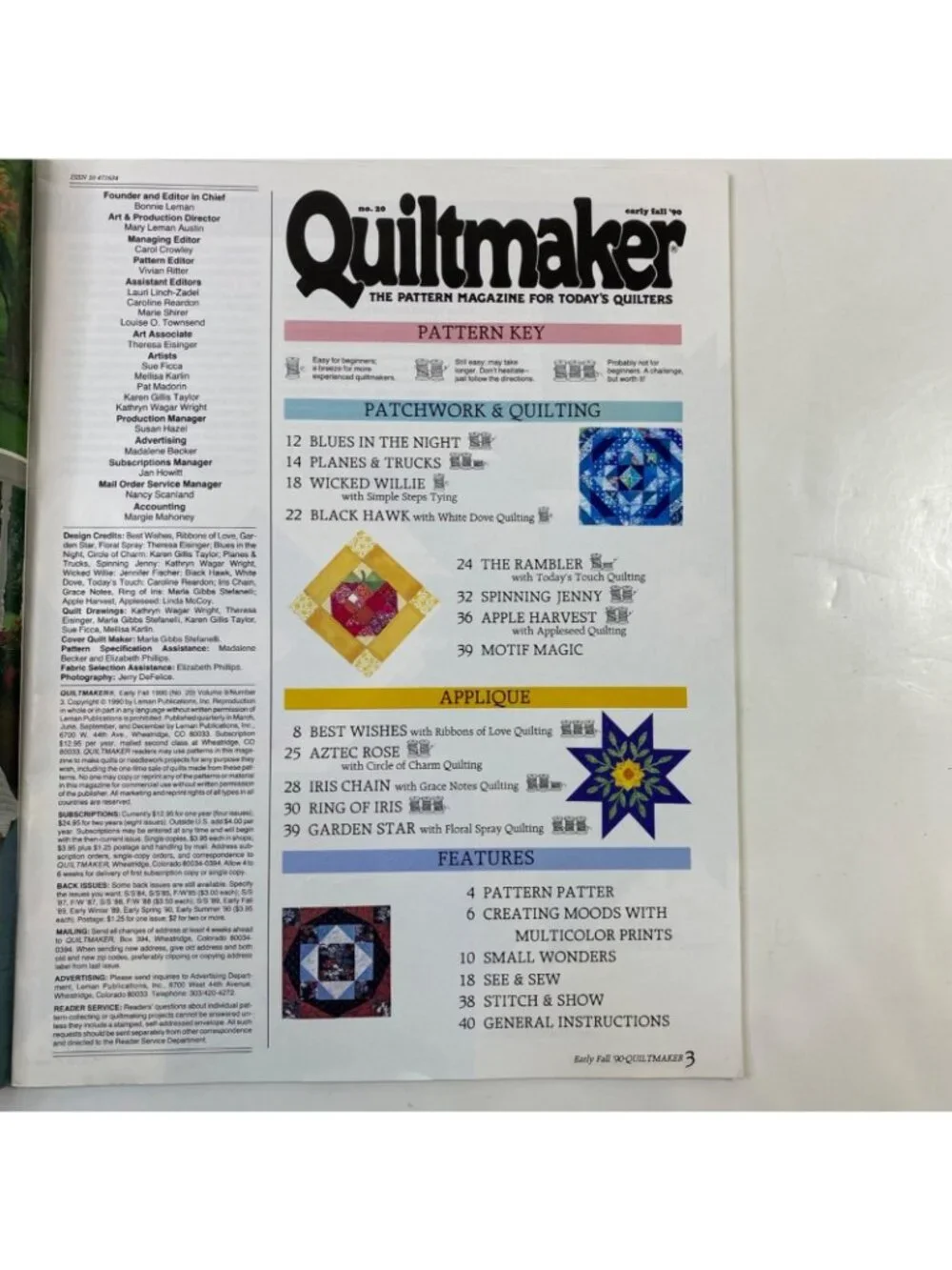 Quiltmaker Magazine No. 20 Early Fall 1990 Quilting Patterns Craft Vintage